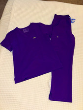FIGS Purple Solid Knit Scrub Set V-Neck Top  Regular style Pants Size M
