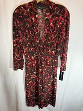 Connected Apparel Women Dress Sz 10 Red Pink Brown Dot Midi Flowy Cottagecore