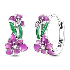 MULA European 925 Sterling Silver Hoop Earrings CZ Iris Flower for Women Jewelry