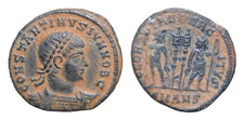 Constantinus II Caesar Æ follis 18mm, 2,5g, Antioch Soldiers Legionary Standar