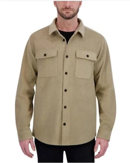 Kirkland Signature Mens Shirt Jacket Tan Shacket Pockets Stretch Heavyweight - Image 3 of 4