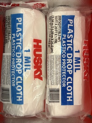 #ad Husky Plastic Drop Cloth 200 SQ FT. 1 Mil. 10#x27;X20#x27; POLY PROTECTOR 2 PACK 👀 $6.99