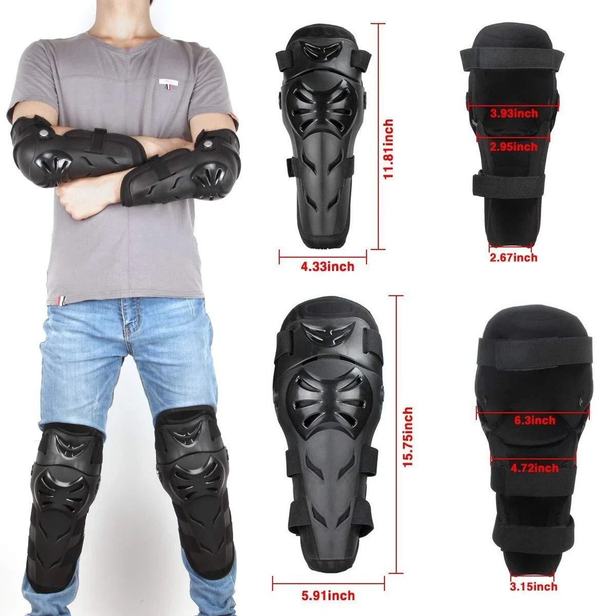 Motorcycle Knee Elbow, Pads BMX Bike Motocross Guards Protective Gear Adult 4pc