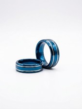 Tungsten Wedding Band Ring Blue with Silver Men's Jewelry 6mm 8mm Sizes 7-13
