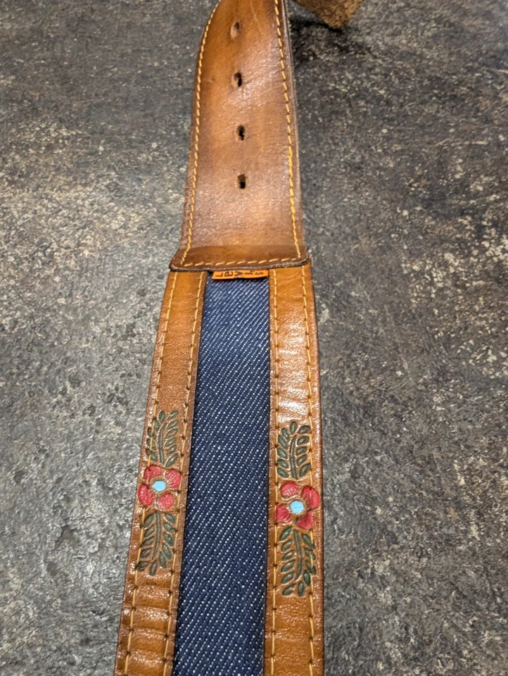 1970's Levi's Orange Tab Leather and Denim Belt No Buckle Vintage USA 35" 36" - Image 3 of 4