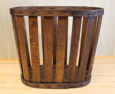 Vintage Arts and Crafts Mission Style Bent Wood Oak Slat Waste Basket