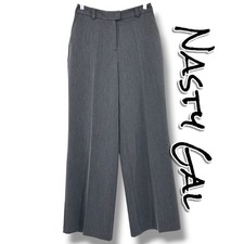 Nasty Gal Gray Wide Leg Tailored Dress Pants High Rise Career Trousers US 2 NWOT