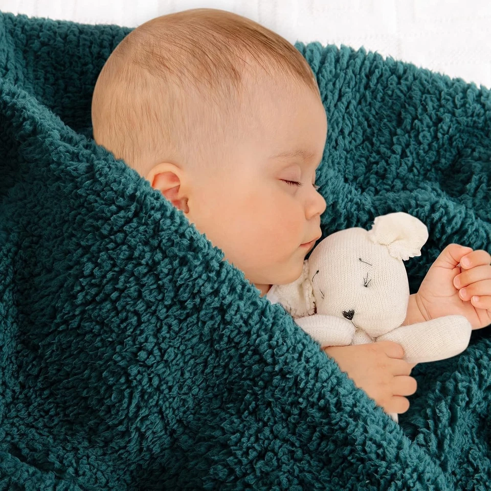 Manta de felpa Sherpa polar para bebé mantas de recepción verde esmeralda 33x43" Foto 3 de 4