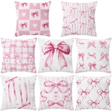 8 Pcs 18x18 Inch Pink Bow Pillow Covers Coquette Pillows Pink Coquette Room D...