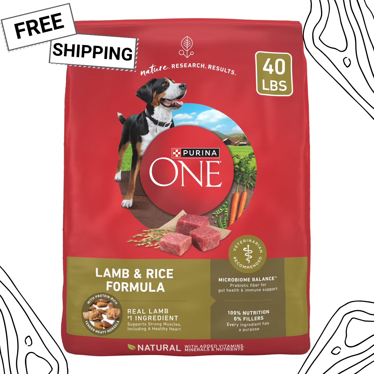 Purina ONE Lamb & Rice Formula Adult Dry Dog Food 40 lb Bag | eBay