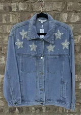 Davi&Dani NWT Denim Jacket With Pearl And Rhinestone Stars Women’s Size Medium