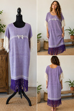 Vintage 80s Mexican Pedal Loom Dress Handwoven Boho Fringe Festival Hippie OS