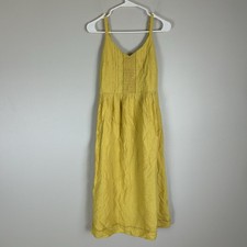 Old Navy S Cami Linin Yellow Dress Midi Sleeveless Summer Peasant Coastal Preppy