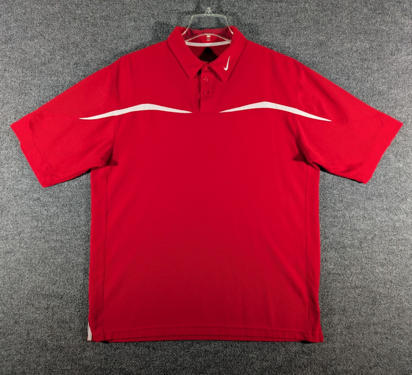 Nike Team FitDry Polo Shirt Mens Large Red White Stripe Waffle Knit 90s VTG