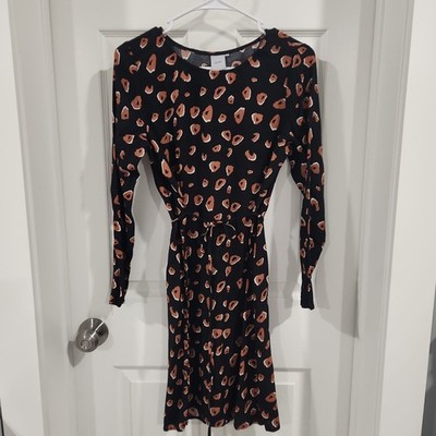 ichi Dress Kanya Long-Sleeve Day Dress Crew Neck Tie Belt Size Small