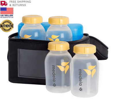 Medela Breast Milk Cooler Bag Set (1) cooler bag; (1) ice pack; (4) 5oz Bottles