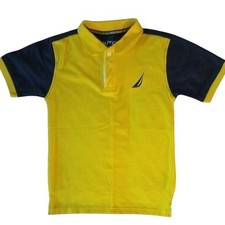 Nautica Kids Short Sleeve Yellow Blue Color Block Polo Shirt Logo Size 6/7