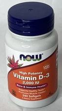 Now Foods Vitamin D-3 2000 IU 240 Softgel Expires 10/2028