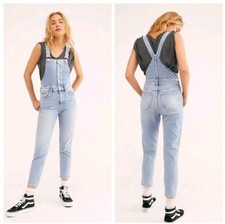 We The Free People 29 Shelby Denim Overalls Blue Jeans Button Front High Waisted