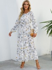 Spring summer Women Maxi dress Long sleeves Printed--M--Chest: 40 inches 