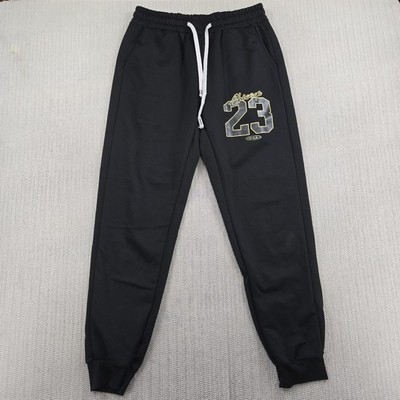 Chicago 23 Sweatpants Mens Medium Black Jogger Pants Graphic USA Fleece Jordan