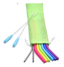 Reusable Silicone Drinking Straws Food Grade Straw with Cleaning Brushes Sets