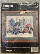 1991 Janlynn Counted Cross Stitch Kit 125-19 Cat In The Window Floral NOS Sealed