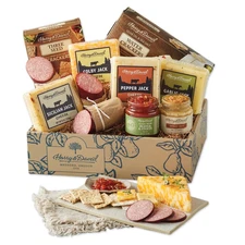 Harry & David Grand Meat & Cheese Gift Box Sausages Crackers Relish Mustard
