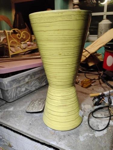 Vintage Mid Century Modern Large 12" McCoy Yellow Harmony Line Pottery Vase