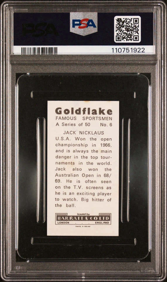 1971 Barratt & Co. LTD #6 Jack Nicklaus Famous Sportsmen Rookie PSA AUTO 10 RC - Image 3 of 3