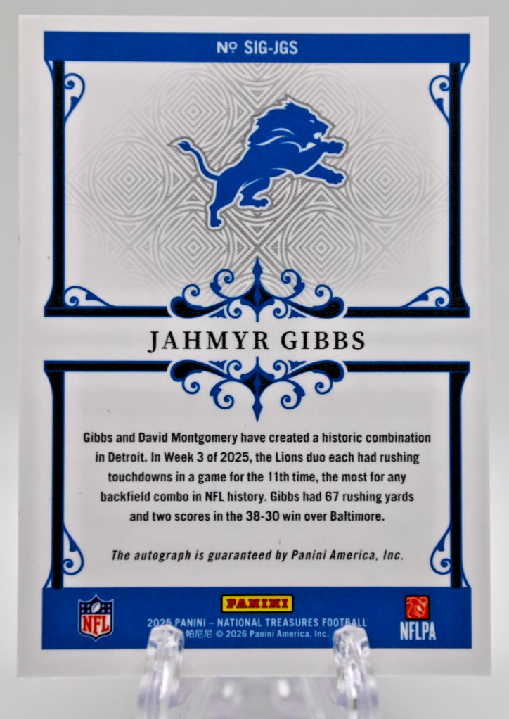 2025 Panini National Treasures Signatures Jahmyr Gibbs Auto /99 Detroit Lions🔥 view 2