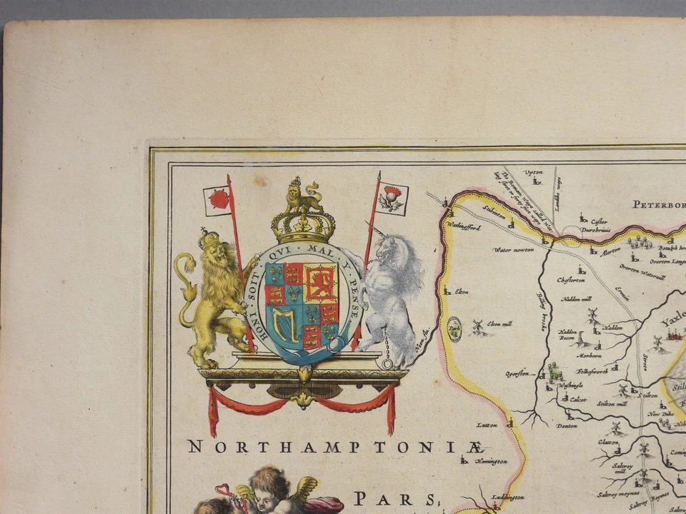 Mapa europeo 1645 Joan Blaeu Huntingdonensis Comité Huntingdon Comarca Foto 3 de 4
