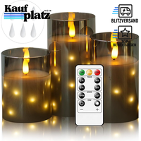 LED Kerzen Flammenlos Batteriebetrieben Mit Fernbedienung Und Timer 3Er-Set Grau
