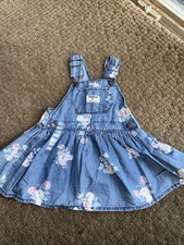 OshKosh B gosh Soft Blue Overall Dress Jumper 18 Month Floral Print Blue Toddler