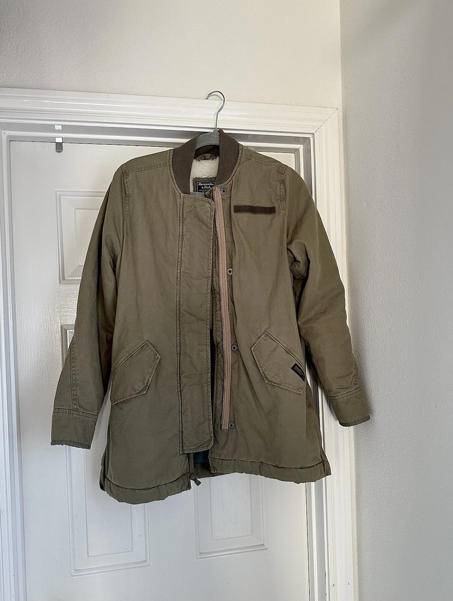 ✨New ABERCROMBIE & FITCH Sherpa-Lined Twill Jacket Olive Womens Size Small $180
