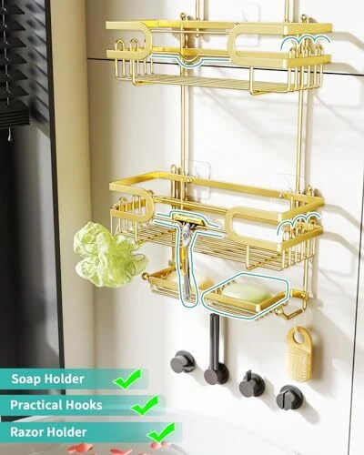 Shower Caddy over Shower Head with 2 Soap Holders, Rustproof & Waterproof