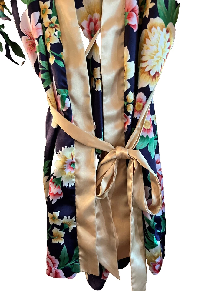 Inner Most Small Women’s Navy Blue Yellow Short Night Gown Kimono Robe Coquette  - Image 3 of 4