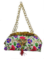 Beige Purple Clutch Pouch Potli Bag Bridal Purse Traditional Ethnic Party Bag
