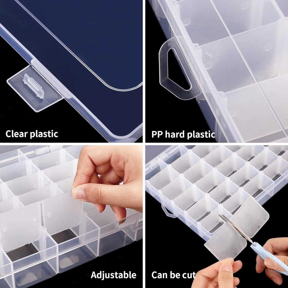 36 Grids Clear Plastic Organizer Box Storage Jewelry Box w/ Adjustable Dividers - Image 4 of 4