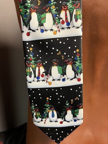 Corbata de seda de Navidad Hallmark Yule Greetings Penguins 4"" W x 58"" L T154 - Imagen 3 de 10