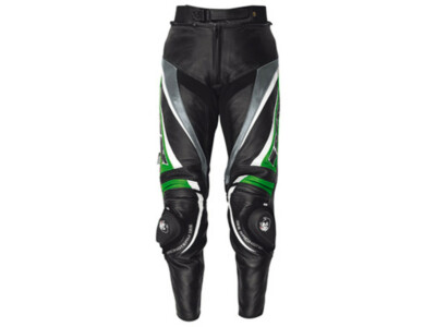 IXS Leather Pants Robin | Black-Green-White | Motorcycle Pants made of Cowhide