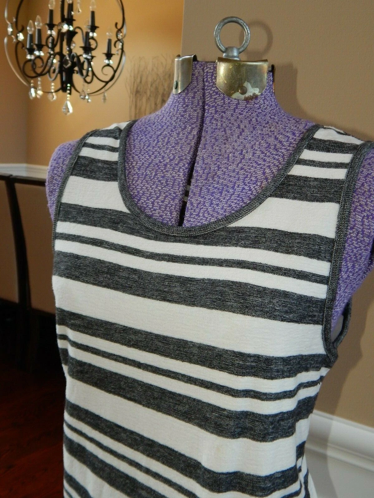 OFF WHITE Abito MATTY M ― M Medium ― bianco sporco grigio a righe senza maniche in maglia nuovo con etichette #Z187 NUOVO