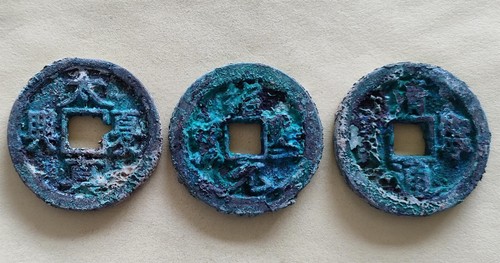 Ancient China Old Green Rust Bronze Statues 3Pcs - Picture 5 of 5