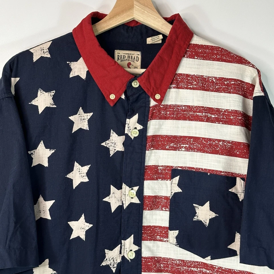 Red Head Brand Co. Button Down Shirt USA American Flag Patriotic Men’s 2XL XXL - Image 2 of 4