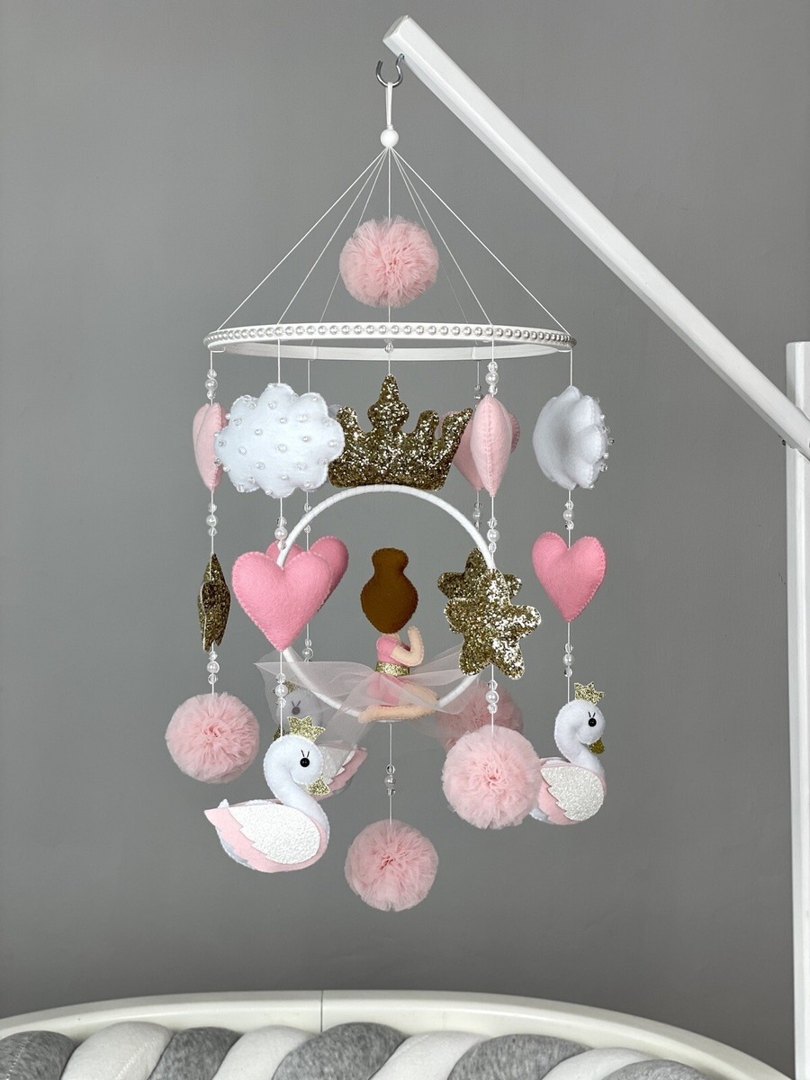 Ballerina baby mobile girl Princess nursery Swan mobile pink Boho