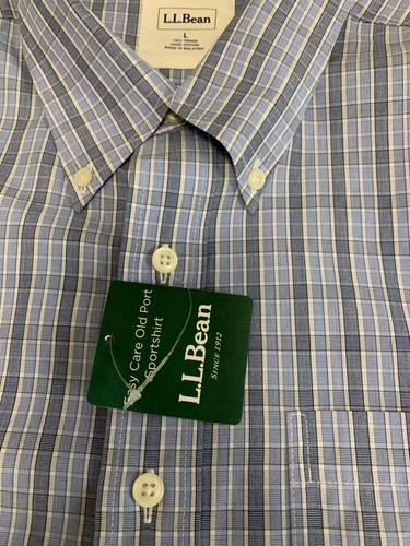 L.L. Bean Men's Old Port Sports Shirt NWT Blue Plaid Sz Lg Tall Cotton - Imagen 3 de 12