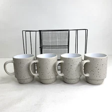 Boston Warehouse Ceramic Speckled Stackable Mug Set (4) with Coffee Pod Storage