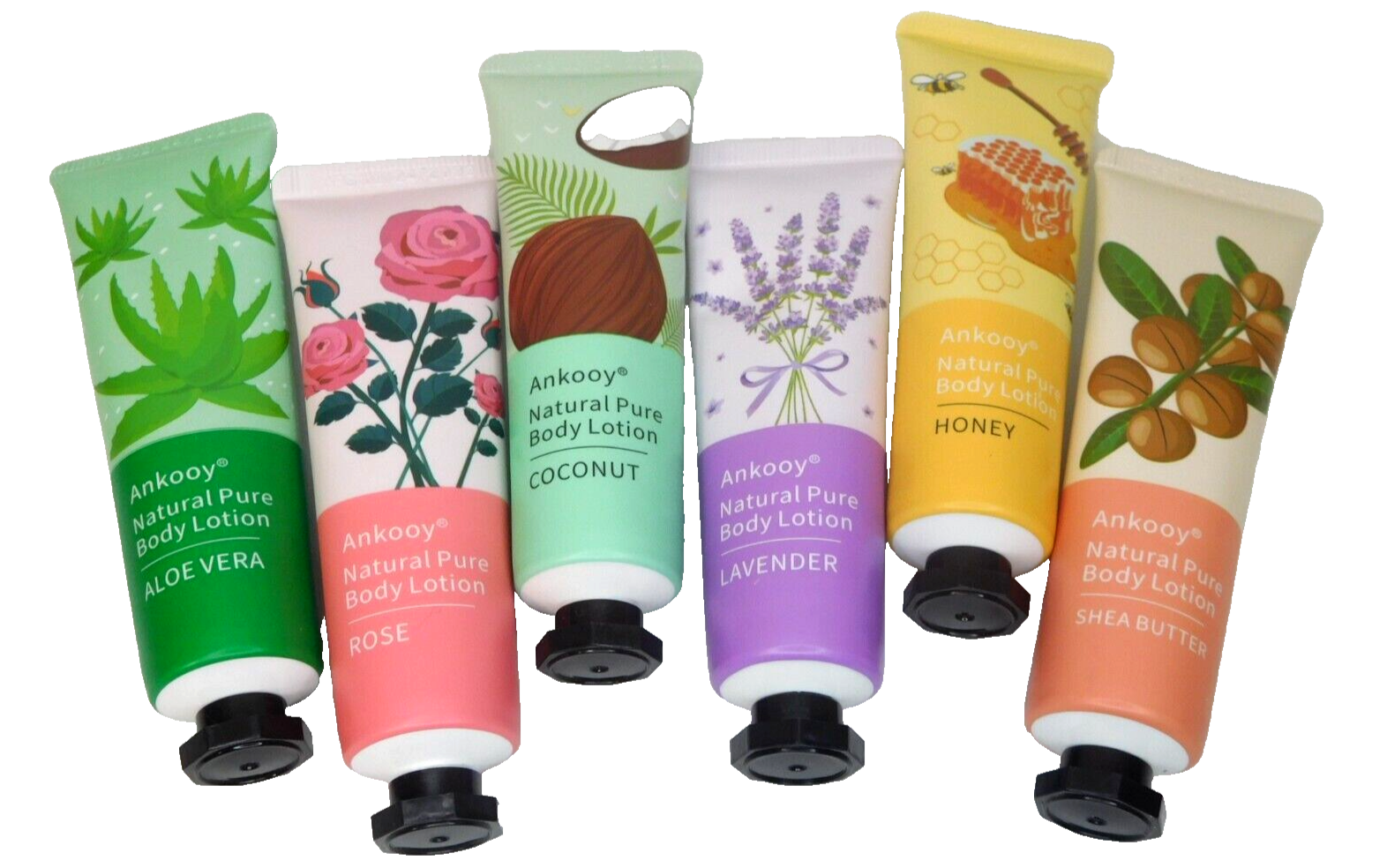 ANKOOY Pure & Natural body Lotion tubes travel / 6 pc. gift Set NEW