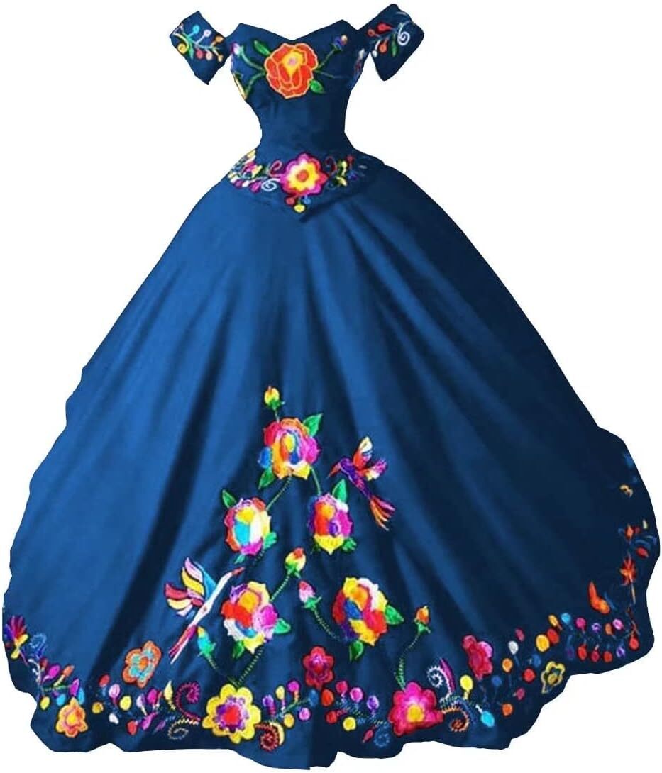 Quinceanera Dress Mexican Embroidered  Charro Long Sleeves Ball Gown For  Sweet 15, Sweet 16, Prom (Custom Sizes) Ball Gown With Long Sleeves