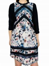 Zara White Pink Black Floral Chevron 3/4 Sleeve Jersey Shift Dress Size Medium